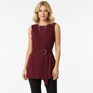Ann Taylor Red Sleeveless Belted Knit Top PL